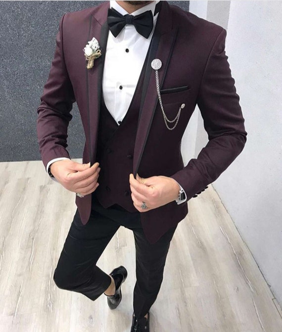 Elegante uomo abiti 3 pezzi blu sposa sposo indossare slim fit