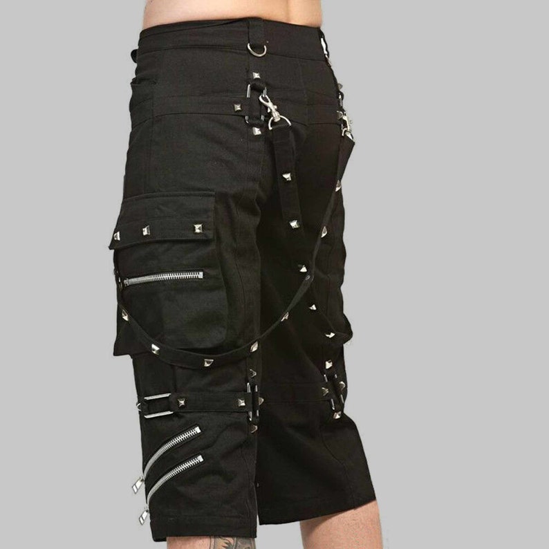 Gothic trousers punk trousers bondage trouser Gothic Metallic Shorts With Metal Decorations