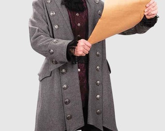 Buccaneer Coat Pirate Coat, Men's Halloween coat , Pirates of Caribbean admiral coat, Grey admiral Buccaneer Coat , Grey Halloween coat