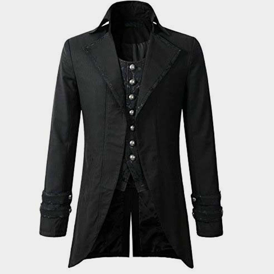 Mens Gothic Steampunk Victorian Tailcoat Jacket, Black Gothic