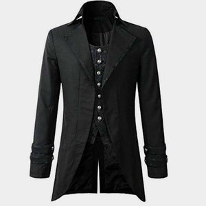 Mens Gothic Steampunk Victorian Tailcoat Jacket, Black gothic jacket, gothic jackets for men, heavy gothic clothing, jacket for men image 1