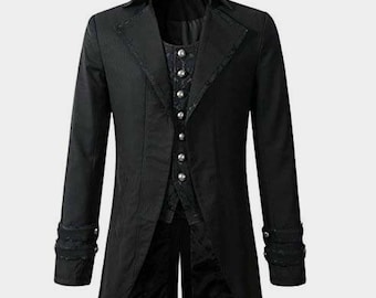 Mens Gothic Steampunk Victorian Tailcoat Jacket, Black gothic jacket, gothic jackets for men, heavy gothic clothing, jacket for men