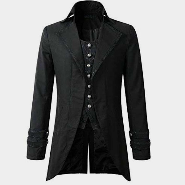 Mens Gothic Steampunk Victorian Tailcoat Jacket, Black gothic jacket, gothic jackets for men, heavy gothic clothing, jacket for men