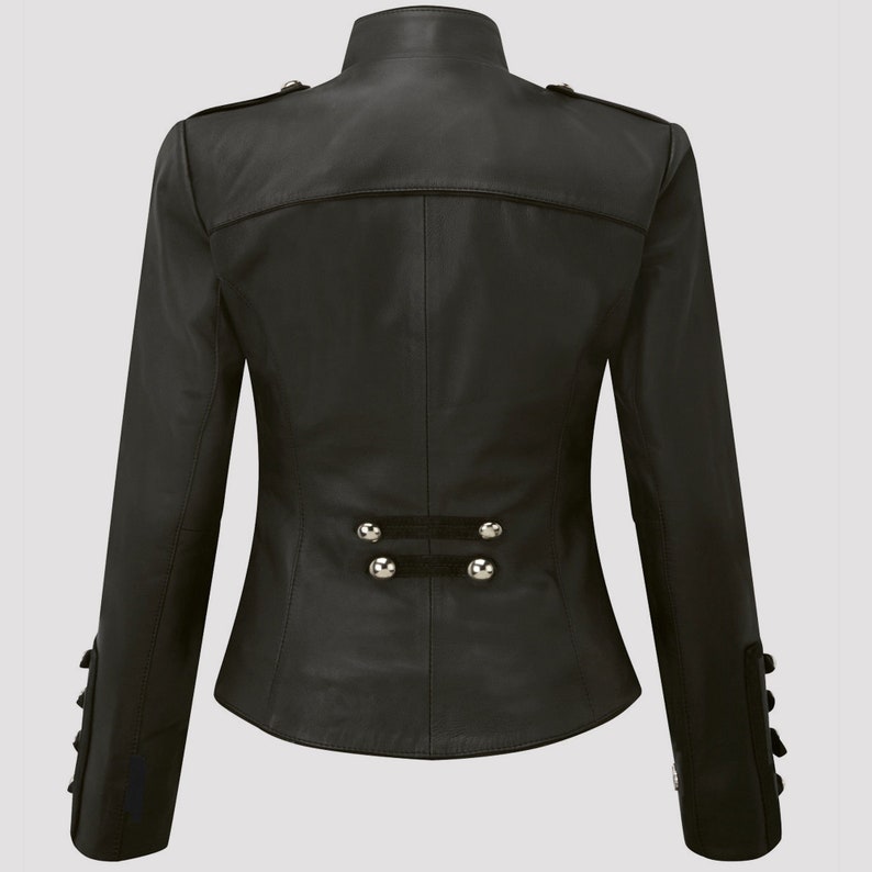 Women's Napoleon Military Leather Jacket Slim Fit Unique Fashion Jacket, miliary jacket, ladies military jacket, Leather military jacket image 3