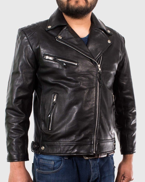 Brando Style Leather Jacket for Men and Women Black Leather