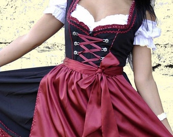 German Red dirndl dress, Red dirndl dress, dirndl dress, ladies dirndl dress, 3 piece dirndl dress, tratchen dress, midi dirndl dress