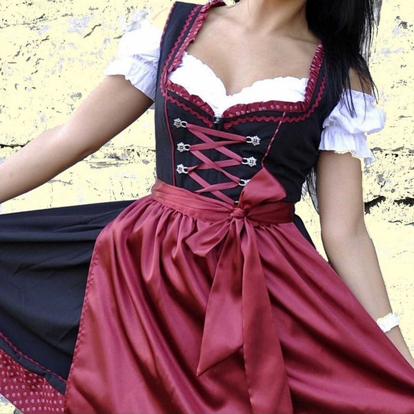 Deutsche rote Dirndl Kleid, rotes Dirndlkleid, Dirndl Kleid, Damen Dirndl Kleid, 3 Stück Dirndl Kleid, Tratchen Kleid, Midi Dirndl Kleid