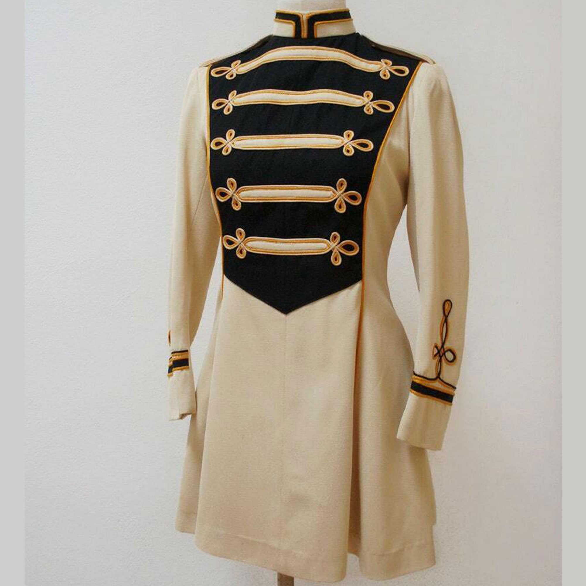 New Off White 50s Majorette Handmade Military Marching Band Uniform Jacket, Steampunk Admiral Uniform Hussar Jacket, Lancer Officer Jacket