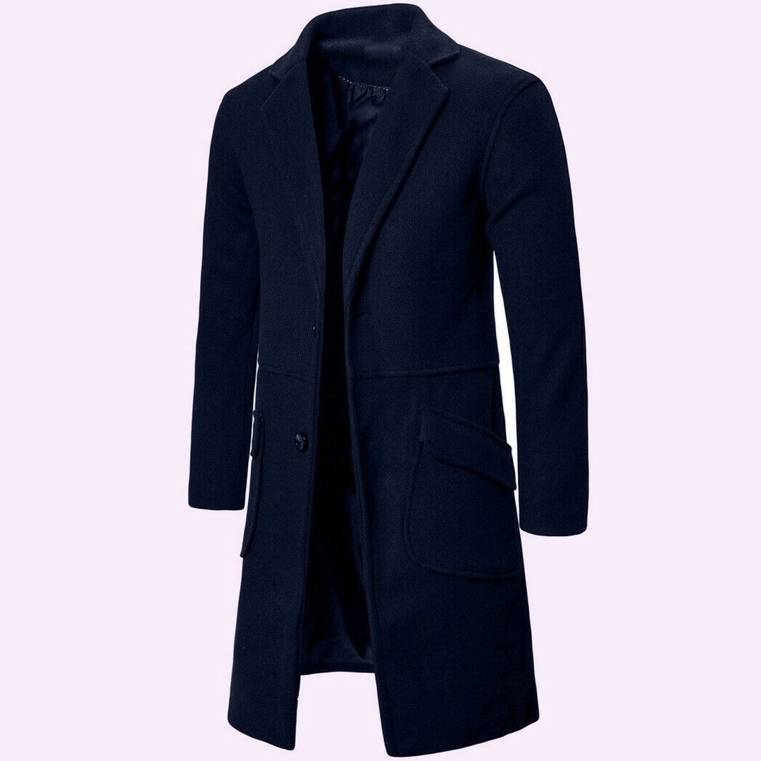 Mens Wool Coat, Men's Casual Thick Single Breasted Stand Collar Woolen