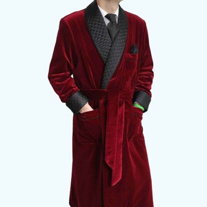 Smoking jacket long gown mens Burgndy smoking jacket , quilted smoking jacket long gown, velvet long jacket, smoking jacket for men, dinner image 1