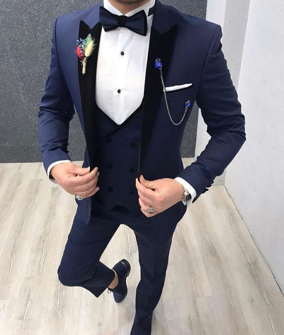 Stylish Men Suits 3 Piece Blue Wedding Groom Wear Slim Fit One Button  Wedding Suit, stylish wedding suit, Blue wedding suit, Groom wedding
