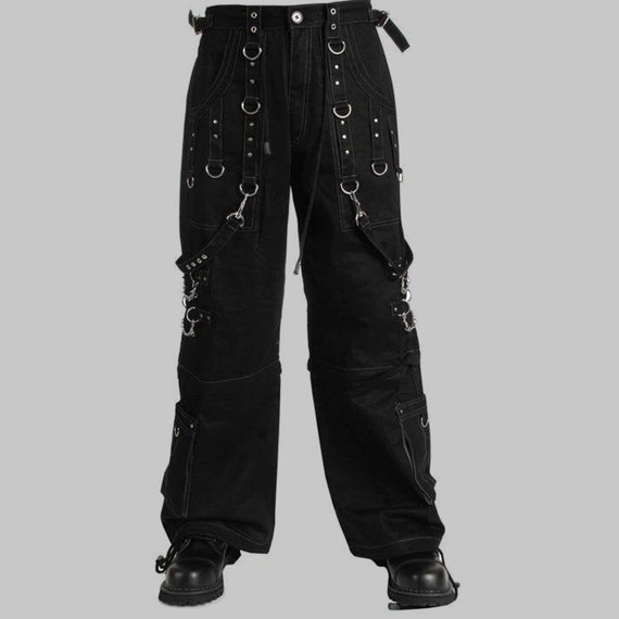 Gothic trousers punk trousers bondage trouser Gothic Metallic Shorts With Metal Decorations
