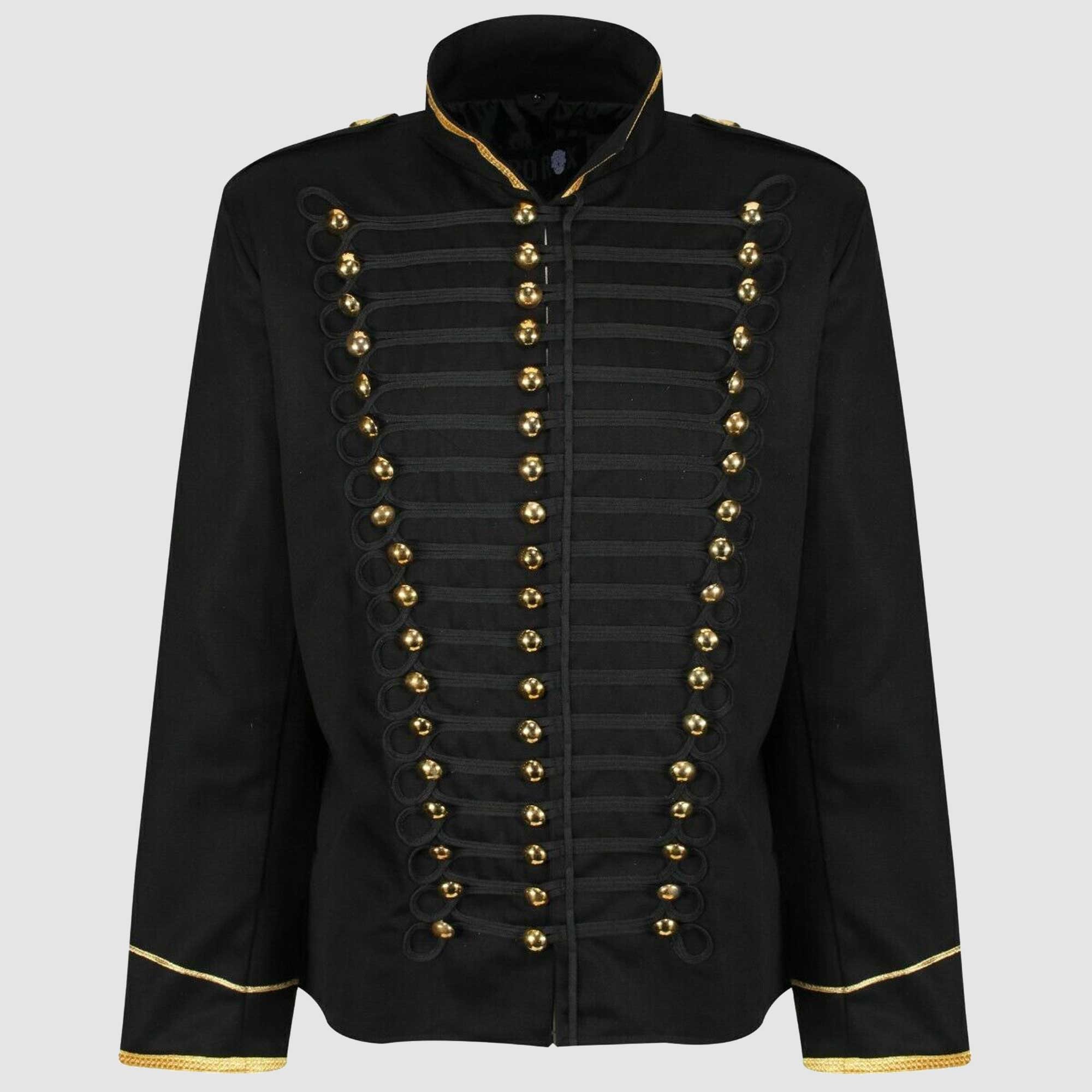 Image of Black Hussar Steampunk Cotton Parade Jacket, Black Military Mens Jacket