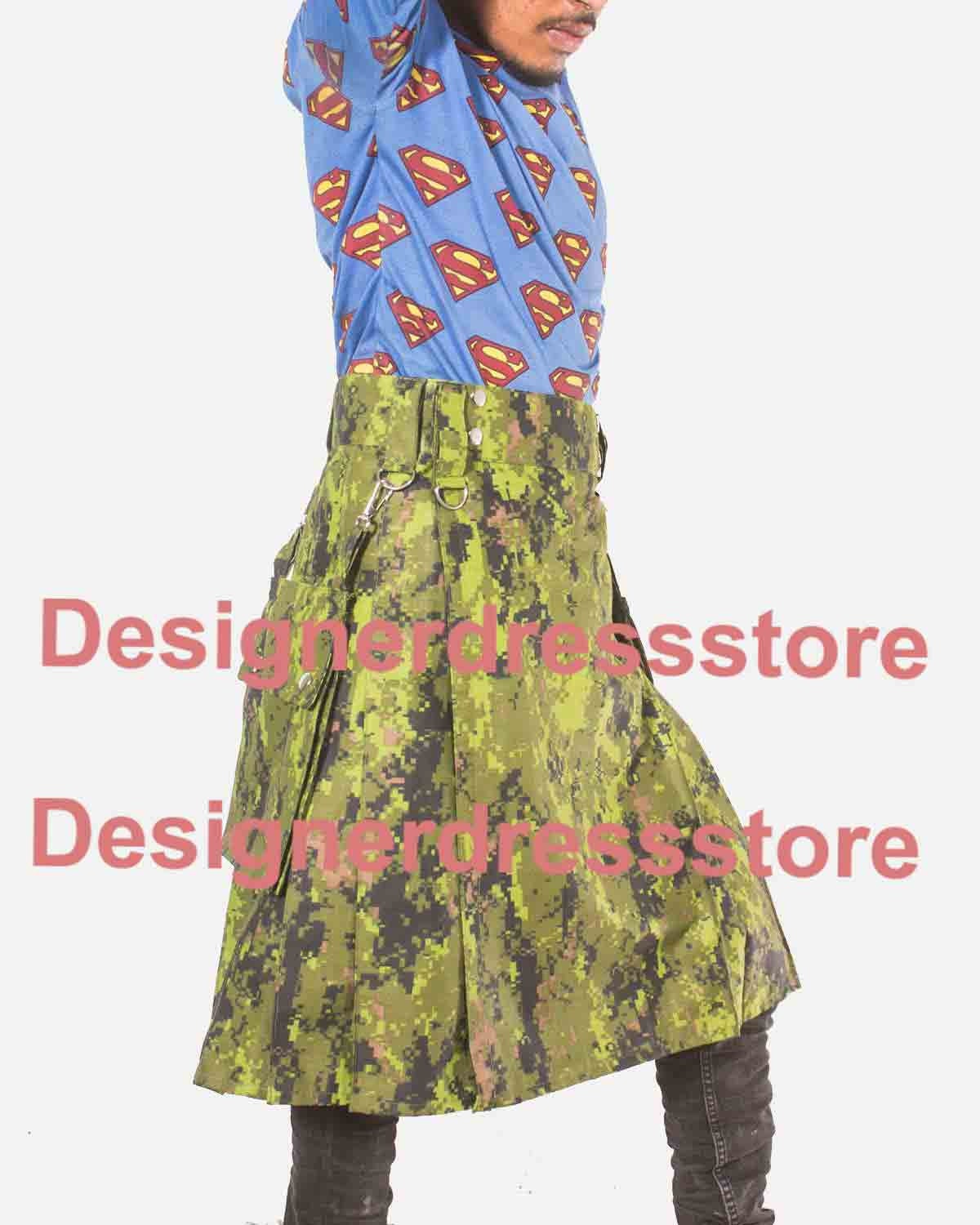 Image of Sage Digital Camouflage Detachable Pocket Kilt, Stylish Utility Kilt For Mens, Men