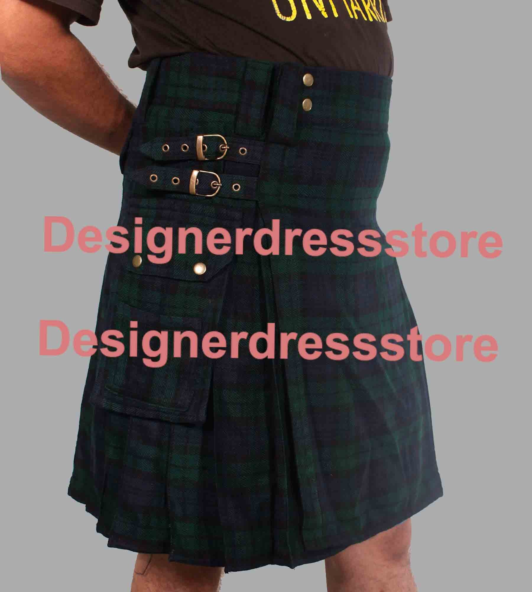 Image of Blackwatch Utility Kilt, Black Watch Clan Stylish Kilt For Mens, Men