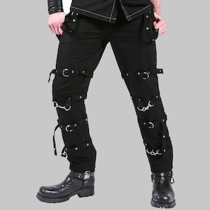 Men Gothic Black D Rings Pant Bondage Zips Straps Trousers Punk Cyber Pants, bondage trouser, Gothic trousers, punk trousers