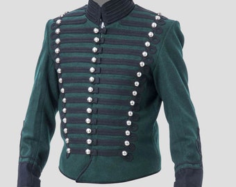 Napoleonic uniforms - Napoleonic British 95th Rifles jacket tunic - Steampunk Military Uniform leather hussar jacket, navy blue army jacke