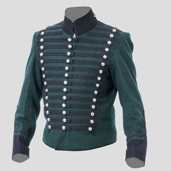 Napoleonic uniforms - Napoleonic British 95th Rifles jacket tunic - Steampunk Military Uniform leather hussar jacket, navy blue army jacke