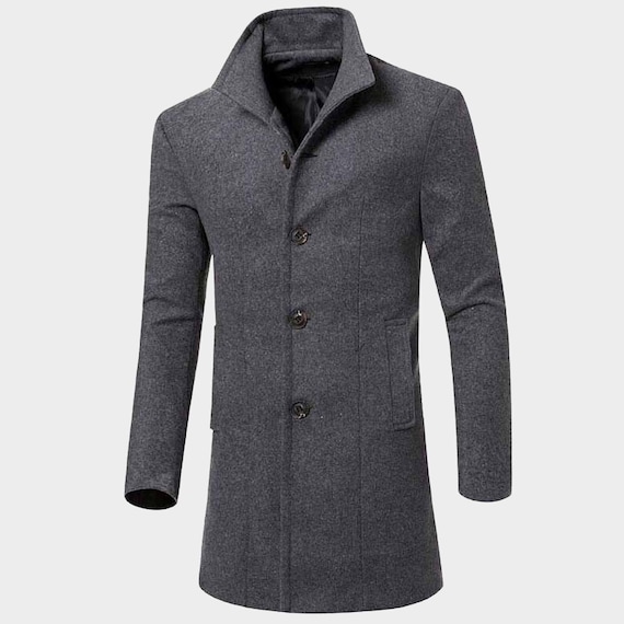 Mens Wool Coat Black Double Breasted Wool Long Overcoat Winter Crumby Coat Single Breasted Coat Gents Wool Coat Black Wool Coat Etsy Ireland