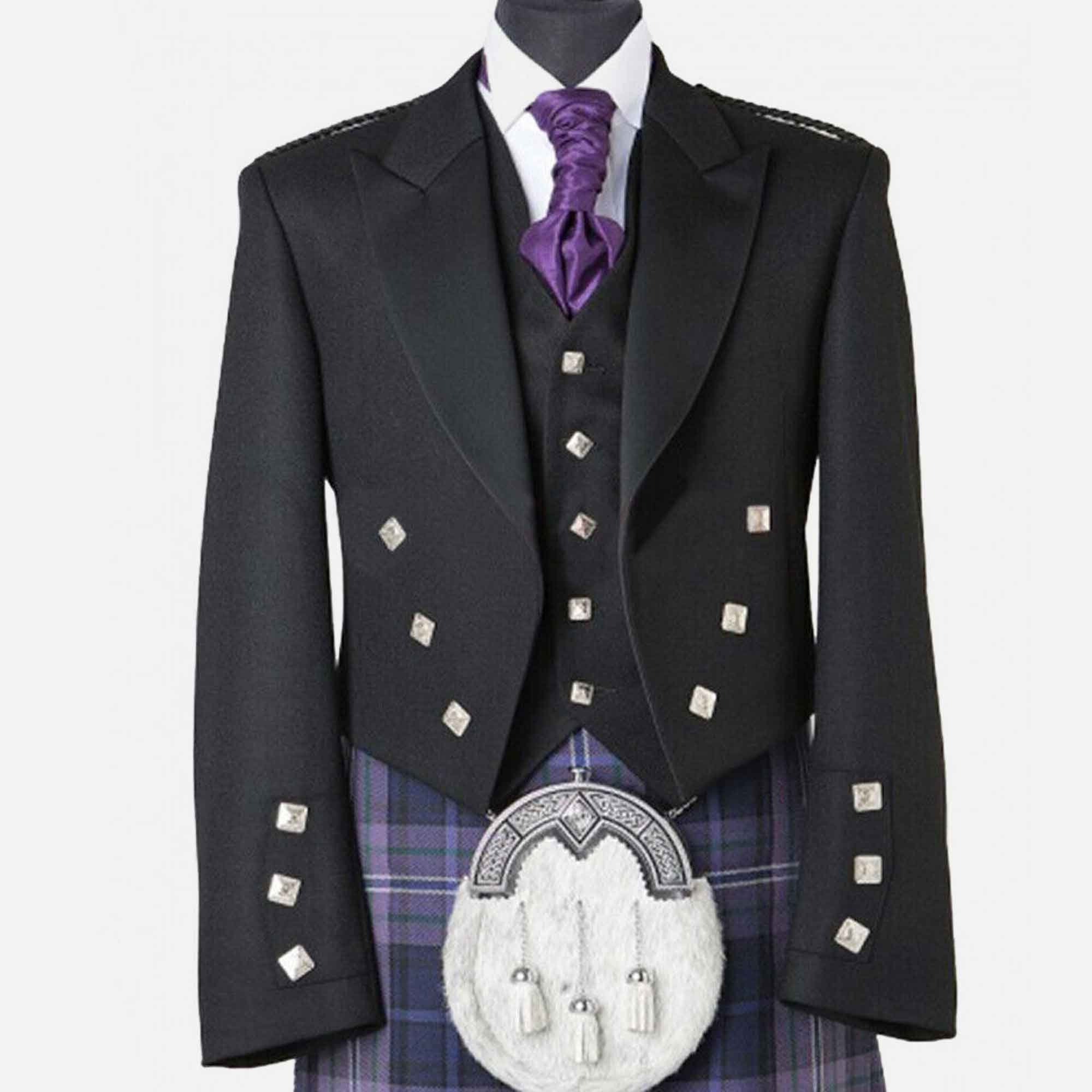 Image of Black Prince Charlie Jakcet Made Of Vicuna Wool To Measure, Prince Jacket For Men