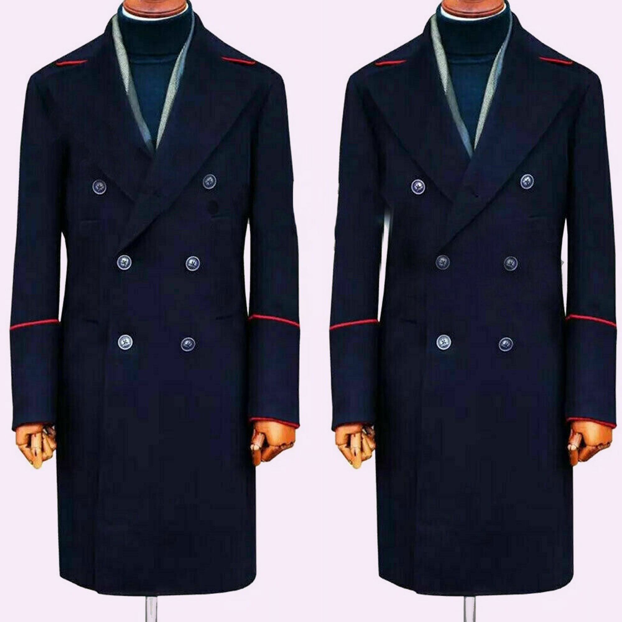 Navy Blue Double Breasted Overcoat ~ Long Men's Dress Topcoat -  Winter coat Full Length
