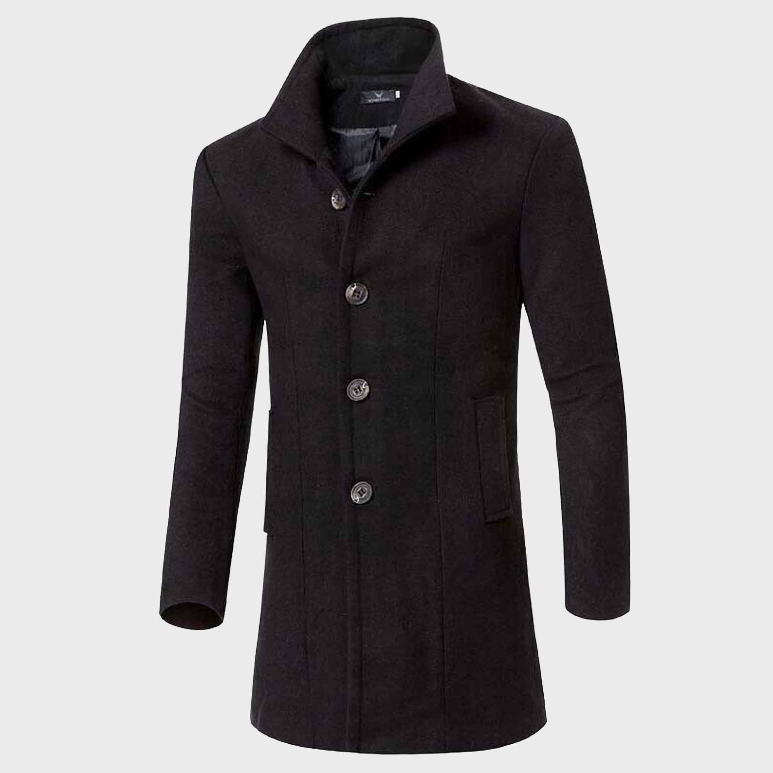 Mens Wool Coat Black Double Breasted Wool Long Overcoat Etsy UK