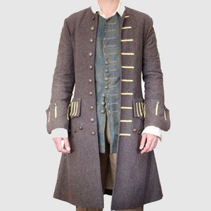New Captain Traditional 18th Century Frock Gray Wool Men Coat Two Flapped Pocket Grey wool braided hussar jacket