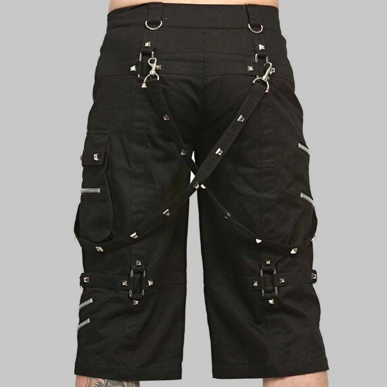 Gothic trousers punk trousers bondage trouser Gothic Metallic Shorts With Metal Decorations