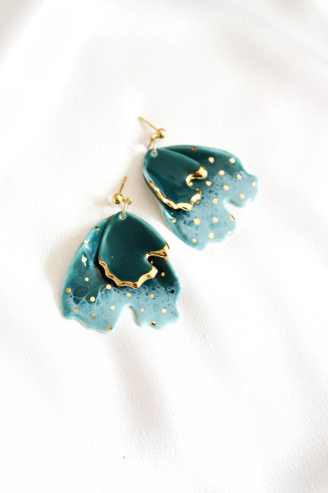 Ceramic Dangle Petal Earrings Porcelain Flower Earrings Etsy