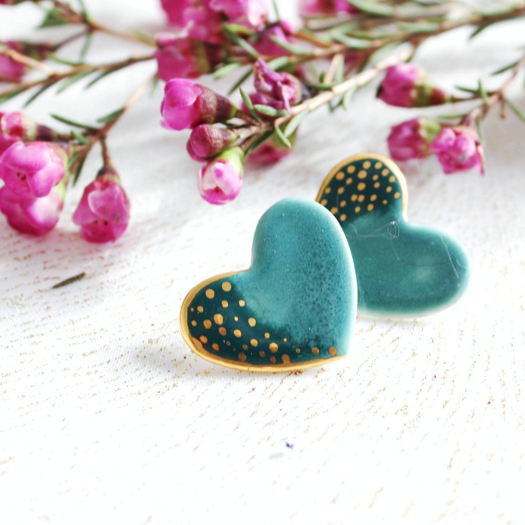 Heart Porcelain Earrings Heart Stud Ceramic Earrings Wedding Etsy