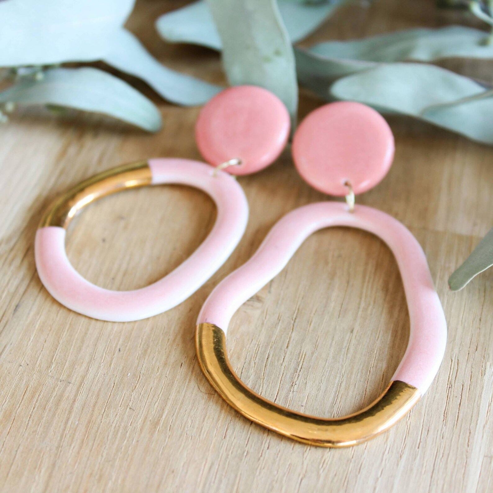 Geometric porcelain earrings gold plated ceramic earrings Etsy