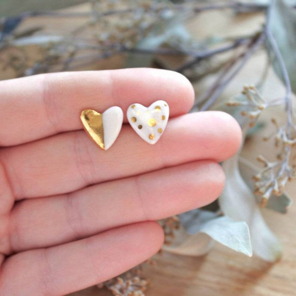 Heart Porcelain Earrings Stud Heart Ceramic Earrings Ceramic Etsy