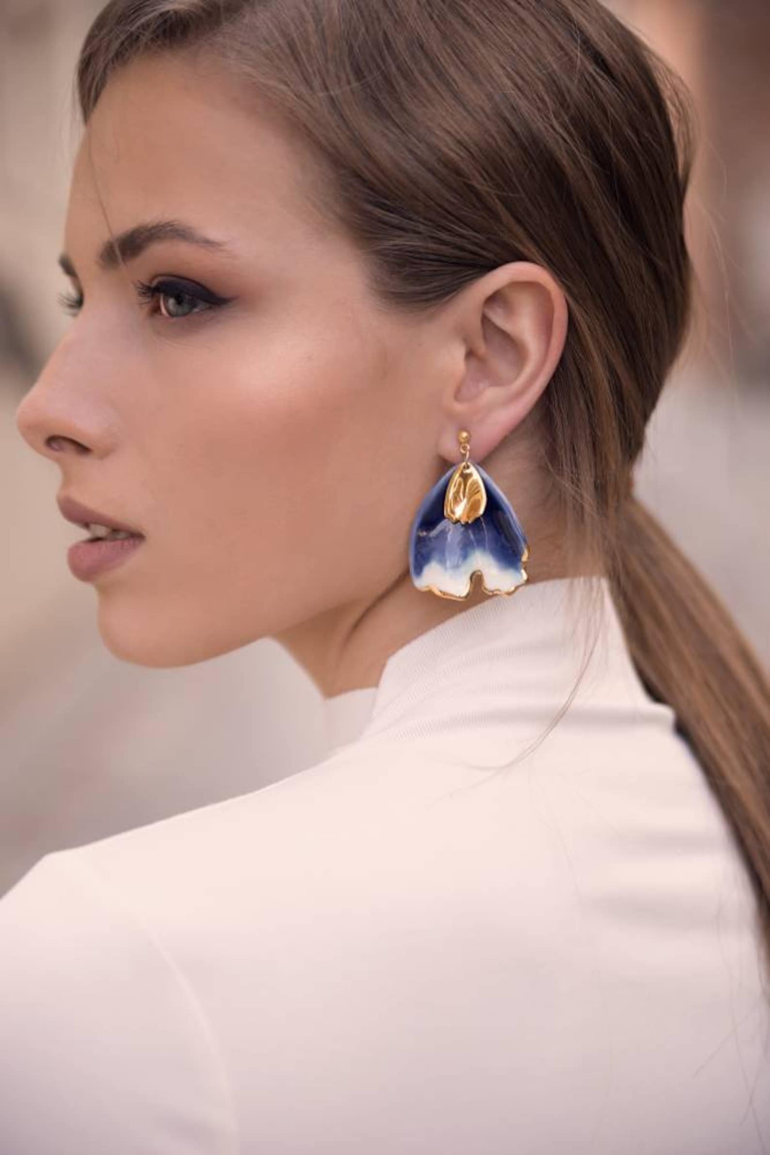 Dangle Porcelain Flower Earrings Ceramic Flower Earrings Etsy