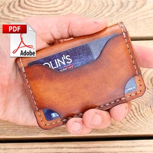 Patrón de costura para billetera de cuero en PDF, plantilla compacta para tarjetero (3 variantes)