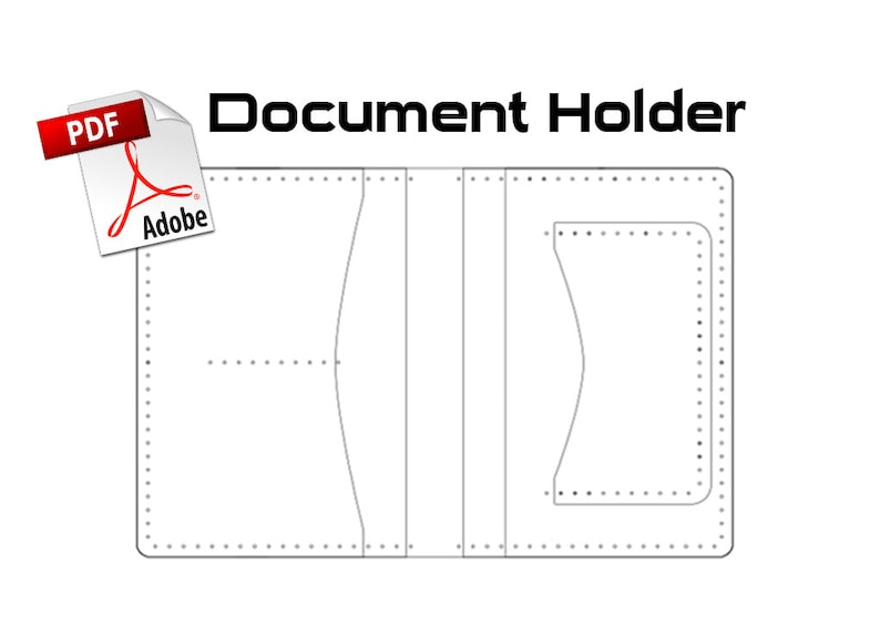 May include: A black and white line drawing of a document holder pattern. The pattern includes two pockets and a flap. The text "Document Holder" is at the top of the image.
