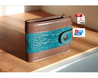 Patrón de billetera de cuero plegable, patrón PDF de tarjetero, patrón de costura de billetera para hombre con monedero oculto