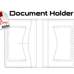 Könnte beinhalten: Eine Schwarzweißzeichnung eines Dokumentenhalters mit zwei Taschen. Die Zeichnung ist mit "Document Holder" beschriftet und enthält ein PDF-Symbol.