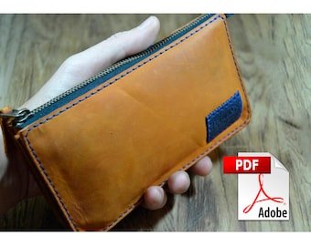 Zipper Wallet Men Sewing Pattern PDF Template Pouch Leather Wallet Download