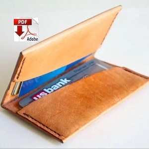 Cartera de cuero PDF, tarjetero hecho a mano, patrón de costura, plantilla plegable, regalo para mujer