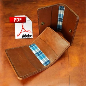 Patrón de billetera de cuero PDF, billetera plegable para hombre, plantilla de patrón de tarjetero