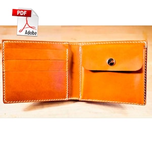 Bolsa de moedas de couro Carteira Bifold Padrão PDF Modelo Porta-cartões Feito à mão para homens
