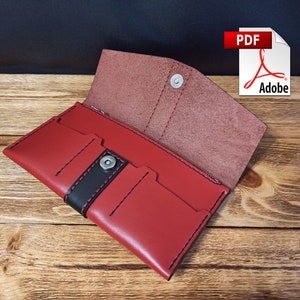 Leather Wallet Pattern PDF, Long Document Card Holder, Sewing Zipper Wallet Template
