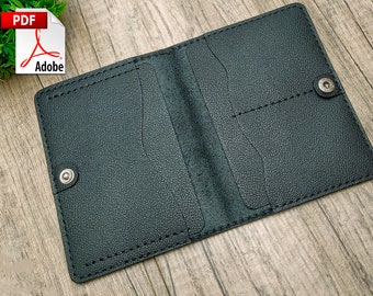 PDF Leather Wallet Pattern, Card Holder Bifold Template, Cover for Documents