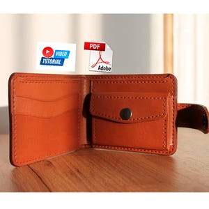 以下が含まれることがあります： 開いた茶色の革製財布。カードスロットと小銭入れが複数あります。画像には、ビデオチュートリアルとPDFドキュメントのアイコンも含まれています。