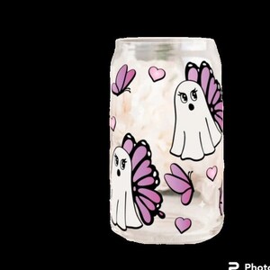 Pastel Halloween glass can with lid and straw