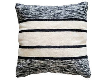 Handwoven Pillow Cover | pillow | wool decorative throw pillows, neutral pillow, Black Pillow, Boho Pillow 18X18 20X20 22X22 24X24
