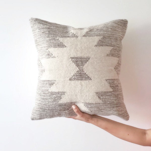 Cairo Handwoven Decorative boho Throw Pillow, boho pillow, natural wool kilim pillow, neutral pillow, large throw pillow 18X18 20X20 22X22