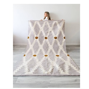 Handgewebter Teppich, handgefertigter Teppich, Wollteppich, Wohnzimmer- und Esszimmerteppich, Läuferteppich, Boho-Teppich 9&#39; X 12&#39;, 8&#39; X 10&#39; Taupe-Teppich, Beigegrau
