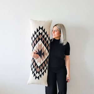 Extra Long Lumbar Pillow | oversized Lumbar pillow cover | decorative throw pillow, Black Beige Lumbar Pillow, Boho Pillow, farmhouse pillow