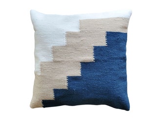 Handwoven Pillow Case, wool decorative throw pillow, Navy throw Pillow, Blue Pillow, Boho Pillow | 18X18 20X20 22X22 24X24